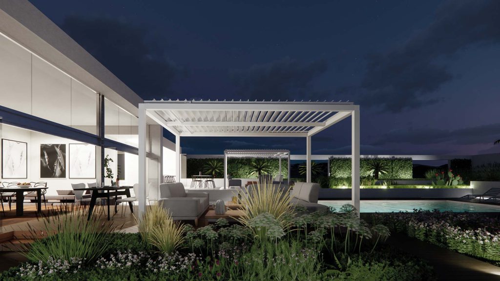 Pergola bioclimatica moderna a Sassari con lamelle regolabili